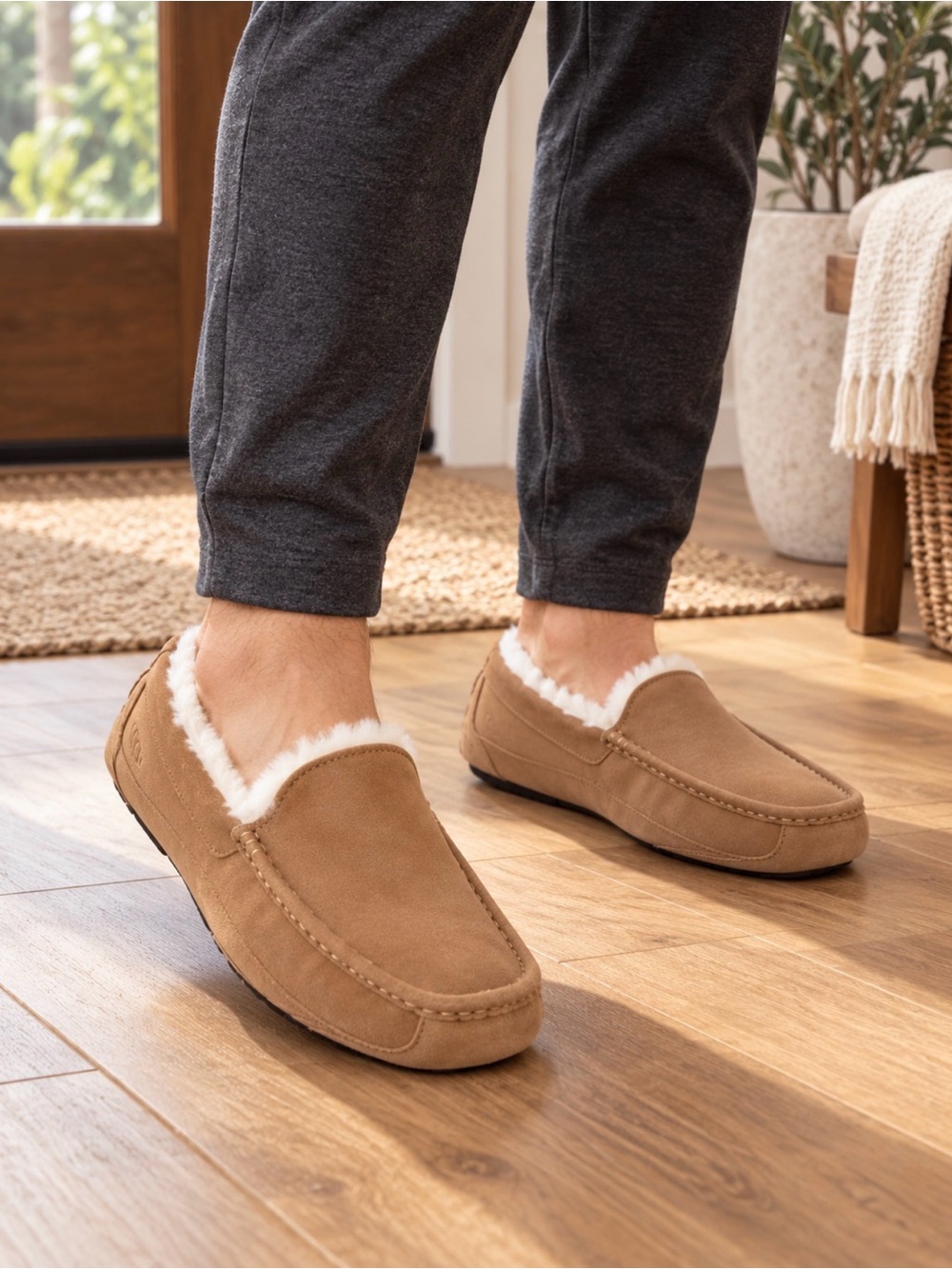 UGG Ascot Chestnut Suede Shearling Slippers Men’s Size 11